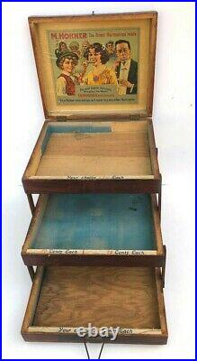 1900s Antique Wooden Tiered Extend M. Hohner Harmonica Small Display Showcase