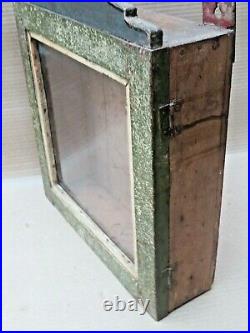 1940-50 Vintage wood display showcase Original hand painted color Glass door