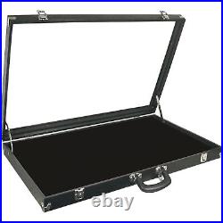 2 Black Glass Top Travel Jewelry Display Carrying Case 30 x 17 1/2