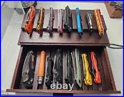 2 Tier Knife Display Box Case Showcase Cabinet Wood Pocket Knives Collection