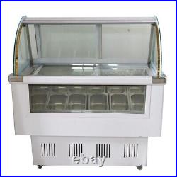 220V 170L 12 Pan Commercial Hard Ice Cream Showcase Display Freezer withLED Lights