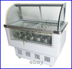 220V 170L 12 Pan Commercial Hard Ice Cream Showcase Display Freezer withLED Lights