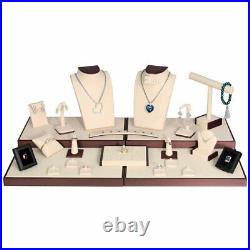 24pc Jewelry Display Set Beige Faux Leather Ring Earring Bracelet Display Stands