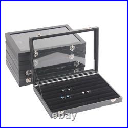 2x Jewelry Show Store Ring Box Earrings Holder Display Transparent Lid Showcase