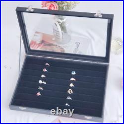 2x Jewelry Show Store Ring Box Earrings Holder Display Transparent Lid Showcase