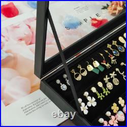 2x Velvet Clear Lid Earring Box Organizer Earrings Stud Tray Lockable Showcase
