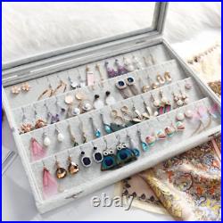 2x Velvet Clear Lid Earring Box Organizer Earrings Stud Tray Lockable Showcase