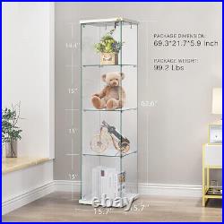 3/4-Shelf Glass Display Cabinet Glass Curio Cabinet Trophy Case Bookshelf & Lock