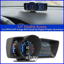 3.5in Dual Screen Smart OBD2+GPS Digital HUD Gauge Head Up Display Speedometer
