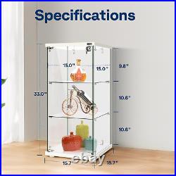 3 Layers 16''W X 16''D X 33''H Glass Display Cabinet Showcase Countertop with Lo