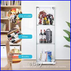 3-Shelf Glass Display Cabinet Glass Curio Cabinet Display Trophy Case Bookshelf