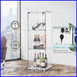 3-Shelf Glass Display Cabinet Glass Curio Cabinet Trophy Case Bookshelf with Lock