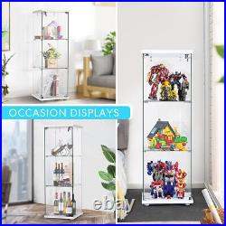 3-Shelf Glass Display Cabinet Glass Curio Cabinet Trophy Case Bookshelf with Lock