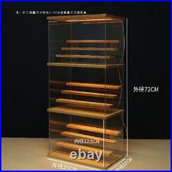 3 Tier Desktop Display Stand Case Clear Acrylic Showcase With Wooden LED Light