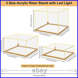 3x Acrylic Display with Lights Retail Home Decor Showcase Riser Shelf Cake 3x Acrylic Display with Lights Retail Home Decor Showcase Riser Shelf Cake