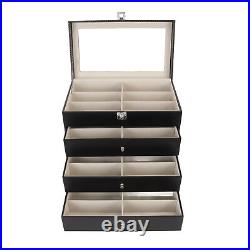 4 Layer Drawer Sunglasses Display Case 24 Slots PU Leather Eyeglass Collecti DP3