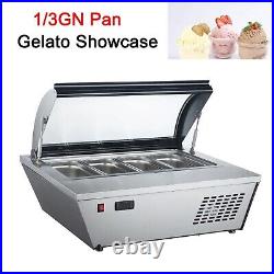 4 Pan 1/3GN Commercial Hard Ice Cream Showcase Display Cabinet Gelato Freezer