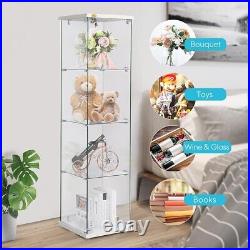 4 Shelf Glass Display Cabinet Glass Curio Cabinet Bookshelf Showcase with Lock