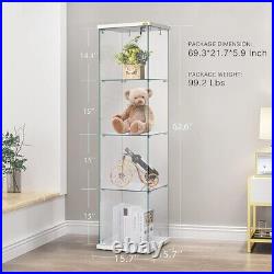 4 Shelf Glass Display Cabinet Glass Curio Cabinet Bookshelf Showcase with Lock