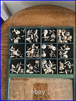 Antique Gold Plate Cuff Links Store Counter Display Showcase Full Choice 5 Cents