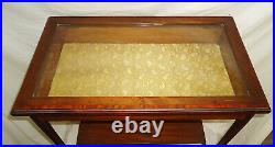 Antique Regency Glass top Display Showcase Wood Inlaid Mahogany Table
