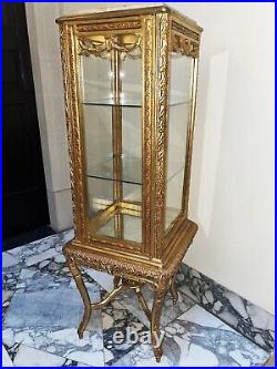 Antique Showcase French Style Louis XVI 900 IN Wood Leaf Gold