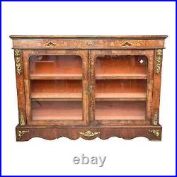 Antique Walnut English Showcase Pier Display Cabinet Bookcase