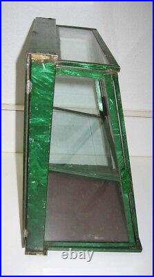 Antique rare small green tin slanted display case Showcase