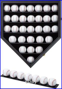 Baseball Display Case 30 Black Wood MLB Autograph Ball Holder Wall Mount Cabinet