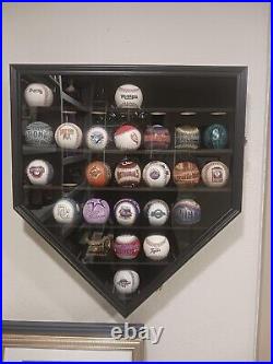 Baseball Display Case 30 Black Wood MLB Autograph Ball Holder Wall Mount Cabinet