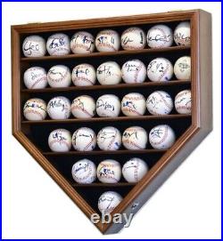 Baseball Display Case 30 Walnut Wood MLB Autograph Ball Rack Holder Wall Cabinet