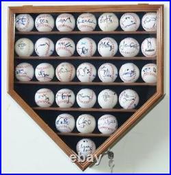 Baseball Display Case 30 Walnut Wood MLB Autograph Ball Rack Holder Wall Cabinet