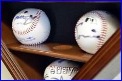 Baseball Display Case 30 Walnut Wood MLB Autograph Ball Rack Holder Wall Cabinet