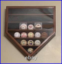 Baseball Display Case 30 Walnut Wood MLB Autograph Ball Rack Holder Wall Cabinet