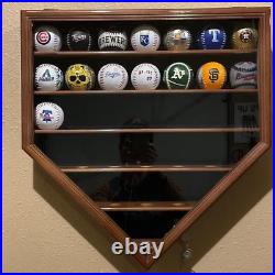 Baseball Display Case 30 Walnut Wood MLB Autograph Ball Rack Holder Wall Cabinet