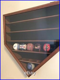 Baseball Display Case 30 Walnut Wood MLB Autograph Ball Rack Holder Wall Cabinet