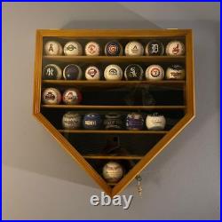 Baseball Display Case 30 Walnut Wood MLB Autograph Ball Rack Holder Wall Cabinet