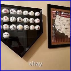 Baseball Display Case 30 Walnut Wood MLB Autograph Ball Rack Holder Wall Cabinet