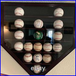 Baseball Display Case 30 Walnut Wood MLB Autograph Ball Rack Holder Wall Cabinet