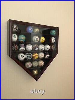 Baseball Display Case 30 Walnut Wood MLB Autograph Ball Rack Holder Wall Cabinet