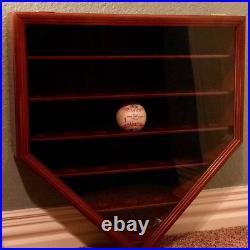 Baseball Display Case 30 Walnut Wood MLB Autograph Ball Rack Holder Wall Cabinet