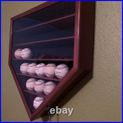 Baseball Display Case 30 Walnut Wood MLB Autograph Ball Rack Holder Wall Cabinet