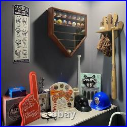 Baseball Display Case 30 Walnut Wood MLB Autograph Ball Rack Holder Wall Cabinet