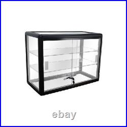 Black Aluminum Glass Counter Top Display Showcase with Locking Doors and Shelves