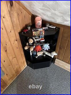 Black Wood Veneer Corner Pentagon Display Case with Tempered Glass Shelves