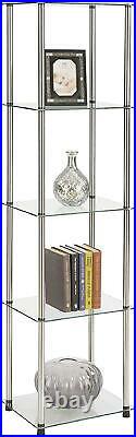Curio Tower Open Cabinet Glass Shelves Display Rack Showcase Storage Floor Stand