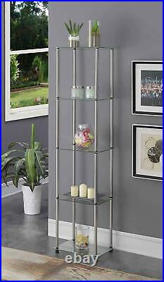 Curio Tower Open Cabinet Glass Shelves Display Rack Showcase Storage Floor Stand