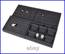 Deluxe Jewelry Display Luxury Suede Jewelry Showcase Display Set Dark Grey