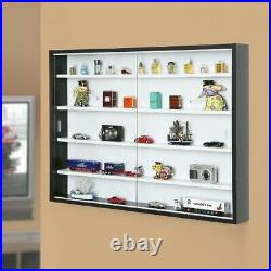 Display Cabinet Wall Mounted Modern Collector's Showcase Black/White Glass Front