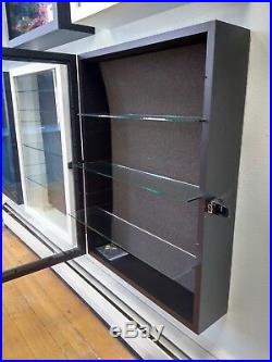 Display Case Adj Glass Shelves Showcase Wood Shadow Box Wall Curio Exhibit